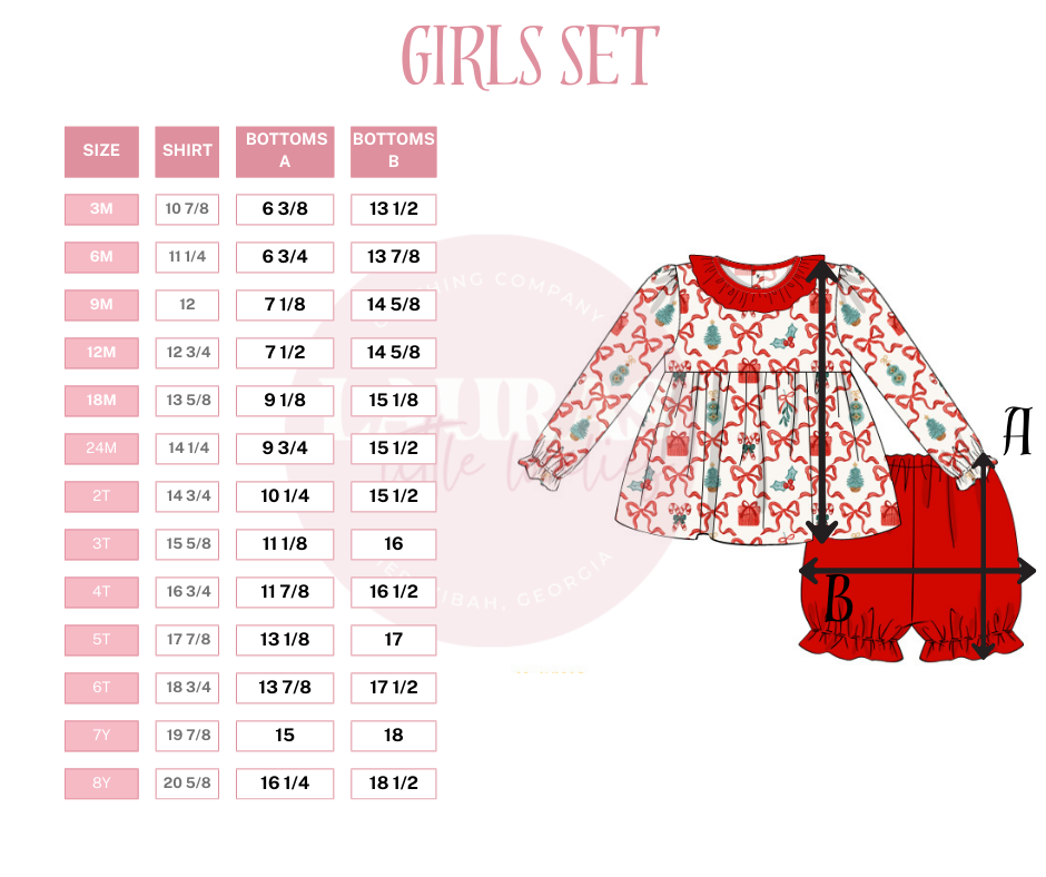Girl Short Bloomer Set Size Chart