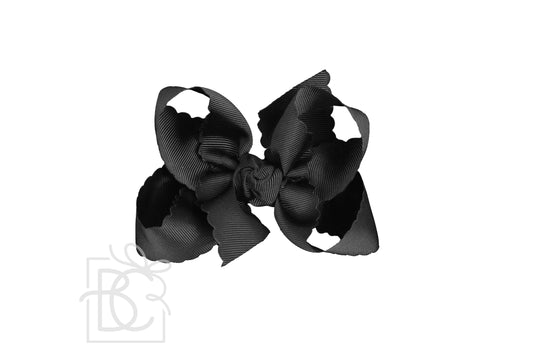 SCALLOPED EDGE BOW: Black / 4.5" Large - 1.5" Ribbon on Alligator Clip