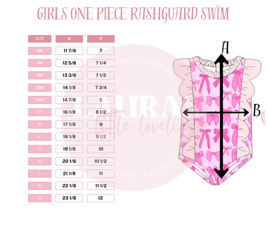 Girls One Piece Rashguard Size chart