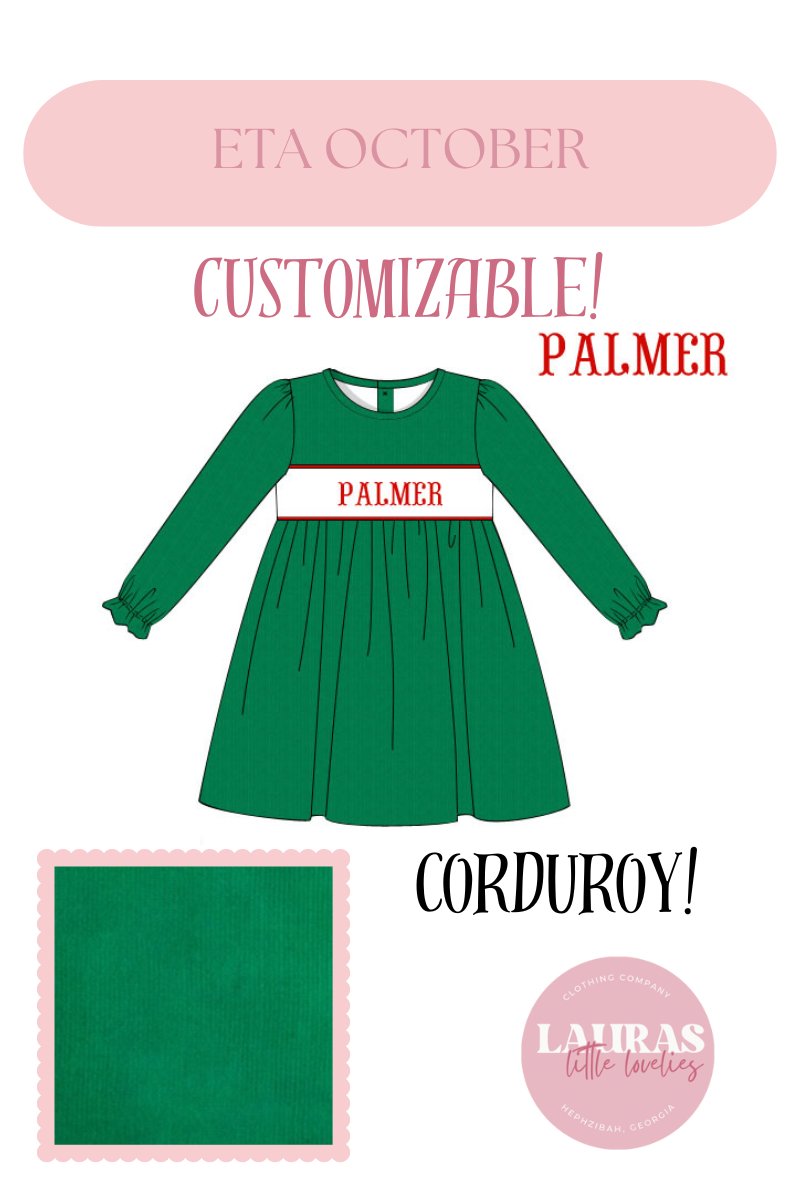 Green Corduroy Name Smock Dress