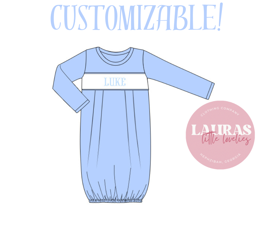 Baby Blue Boys Name Smock Gown