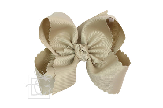 SCALLOPED EDGE BOW: Oatmeal / 5.5" Extra Large - 2.25" Ribbon on Alligator Clip