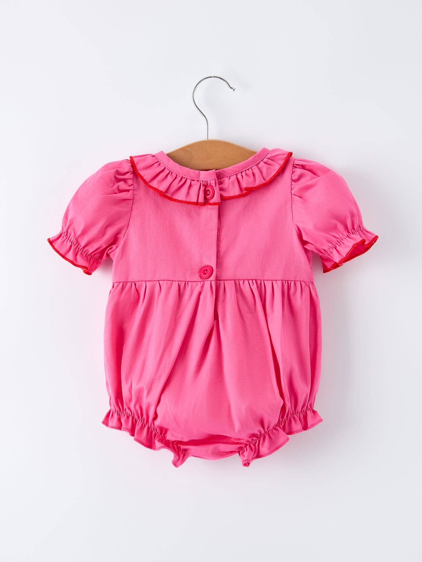 Valentine's Day Hot Pink Ruffle Collar Baby Romper Heart Applique: 3M