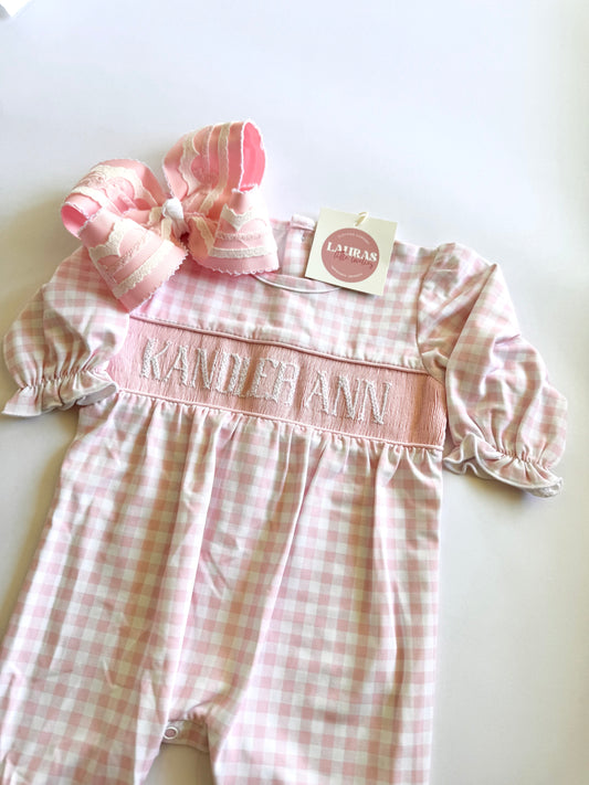 Pink Gingham Footie Romper