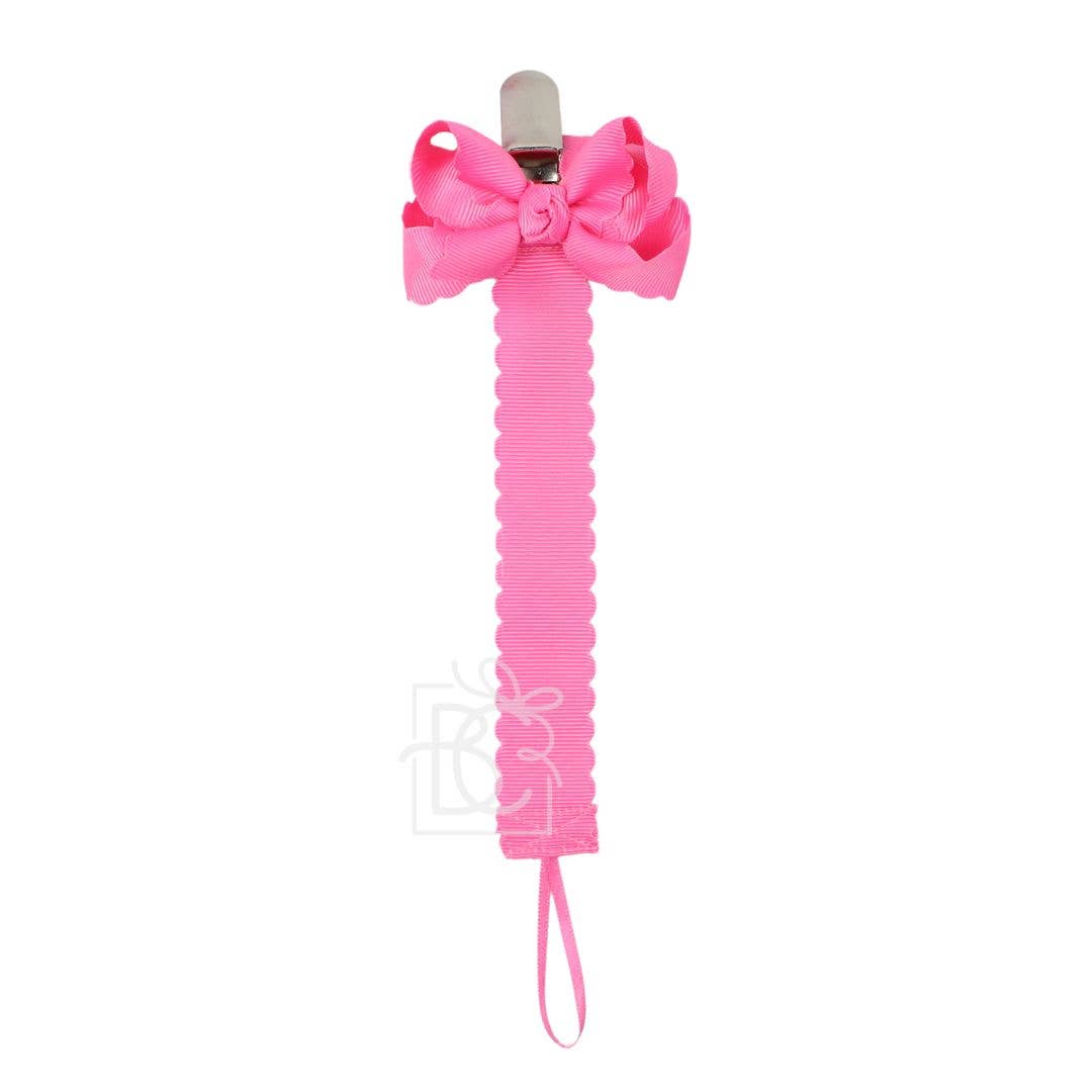 Scalloped Grosgrain Pacifier Clip w/ Detachable Bow: White