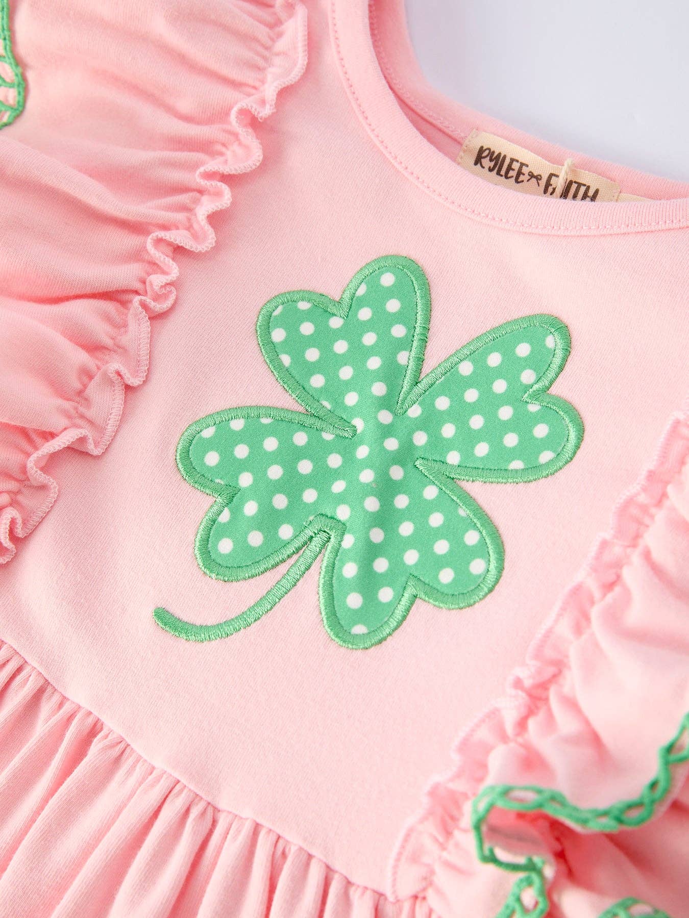 Girls St. Patrick’s Day Shamrock Applique Ruffle Girls Dress: 6