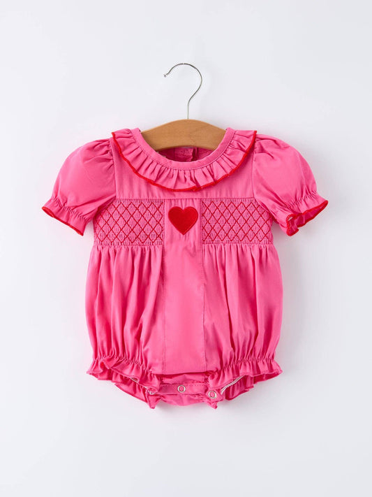 Valentine's Day Hot Pink Ruffle Collar Baby Romper Heart Applique: 3M
