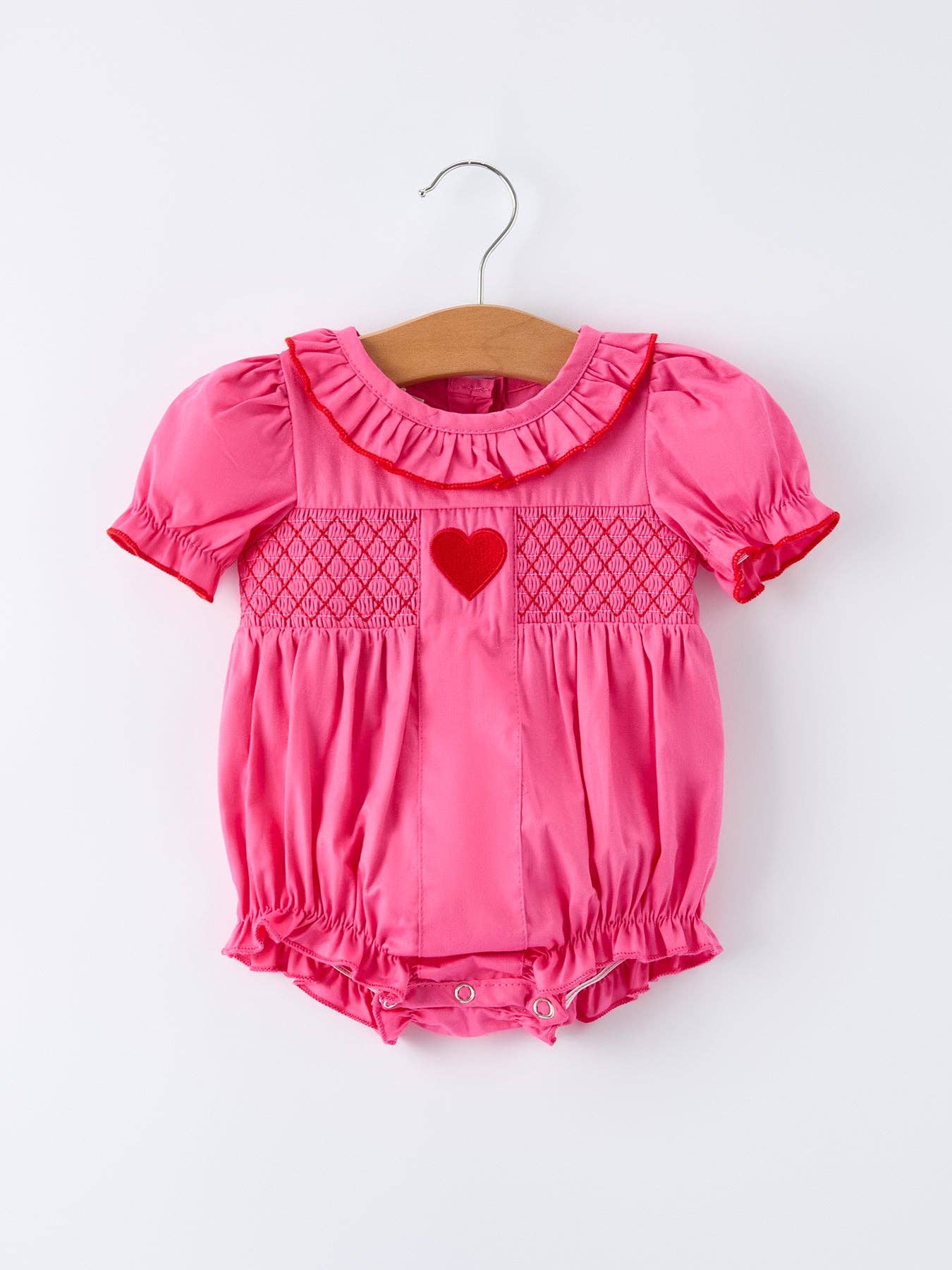 Valentine's Day Hot Pink Ruffle Collar Baby Romper Heart Applique: 6M