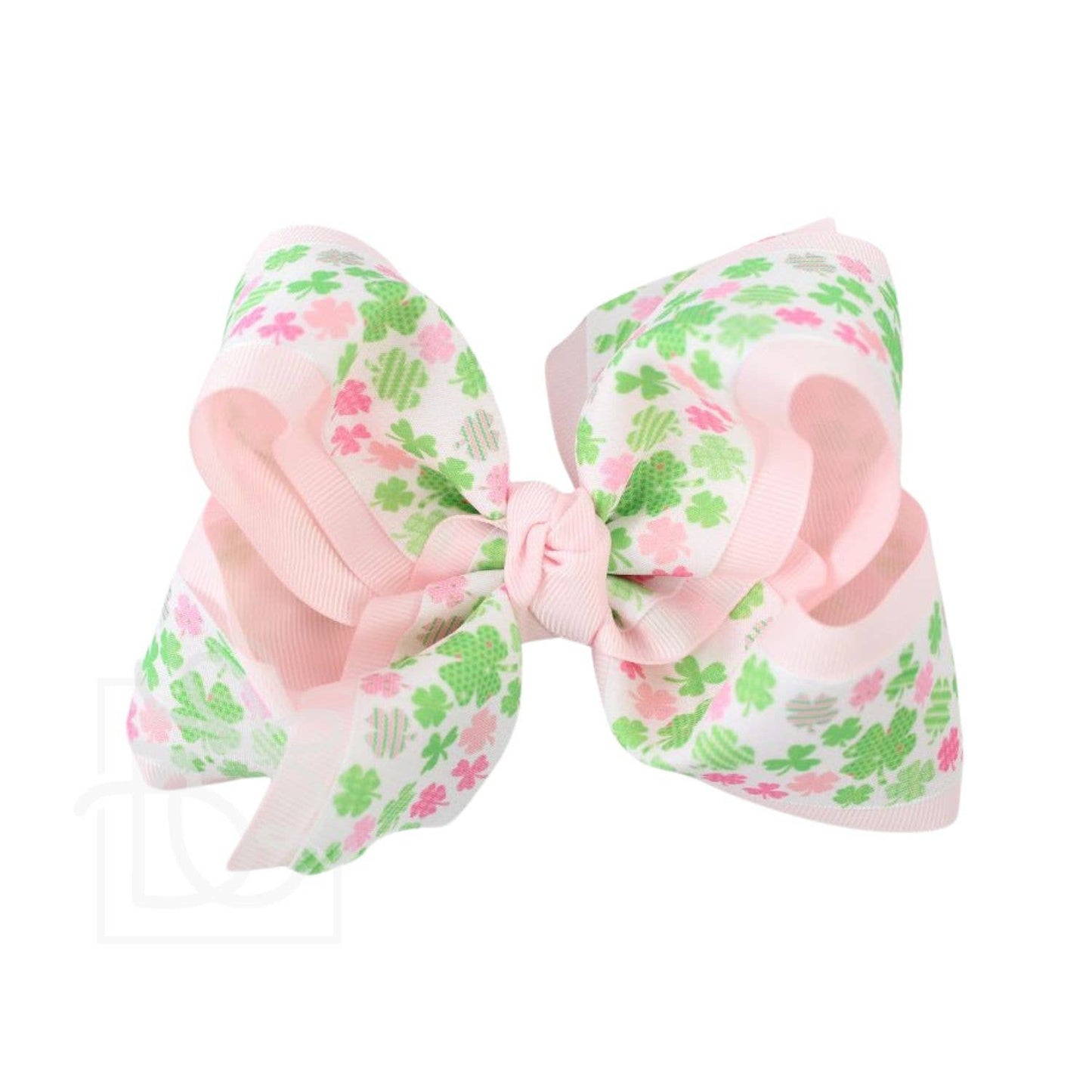 ST. PATRICK'S LIGHT PINK CLOVER HAIR BOWS ON ALLIGATOR CLIP : 5.5" HUGE - 2.25" RIBBON ON ALLIGATOR CLIP