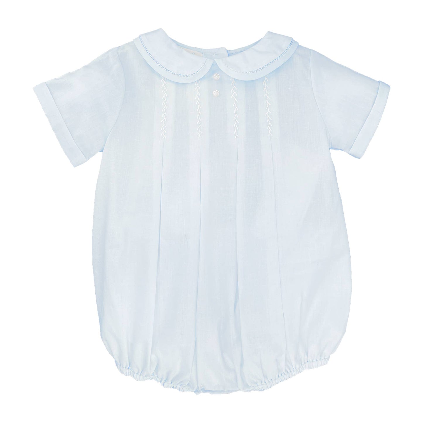 Blue Romper with Hand Feather Stitching: