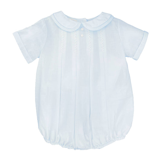 Blue Romper with Hand Feather Stitching:
