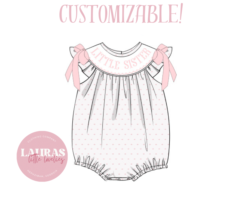 Pink Swiss Dot Bow Name Smock Bubble