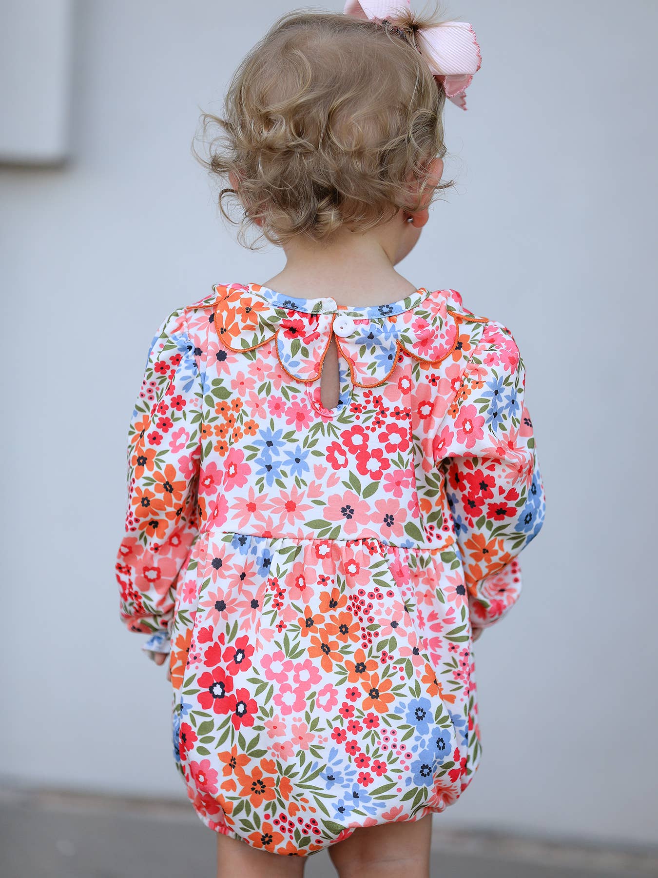 Pumpkin Bow Embroidered Floral Bubble