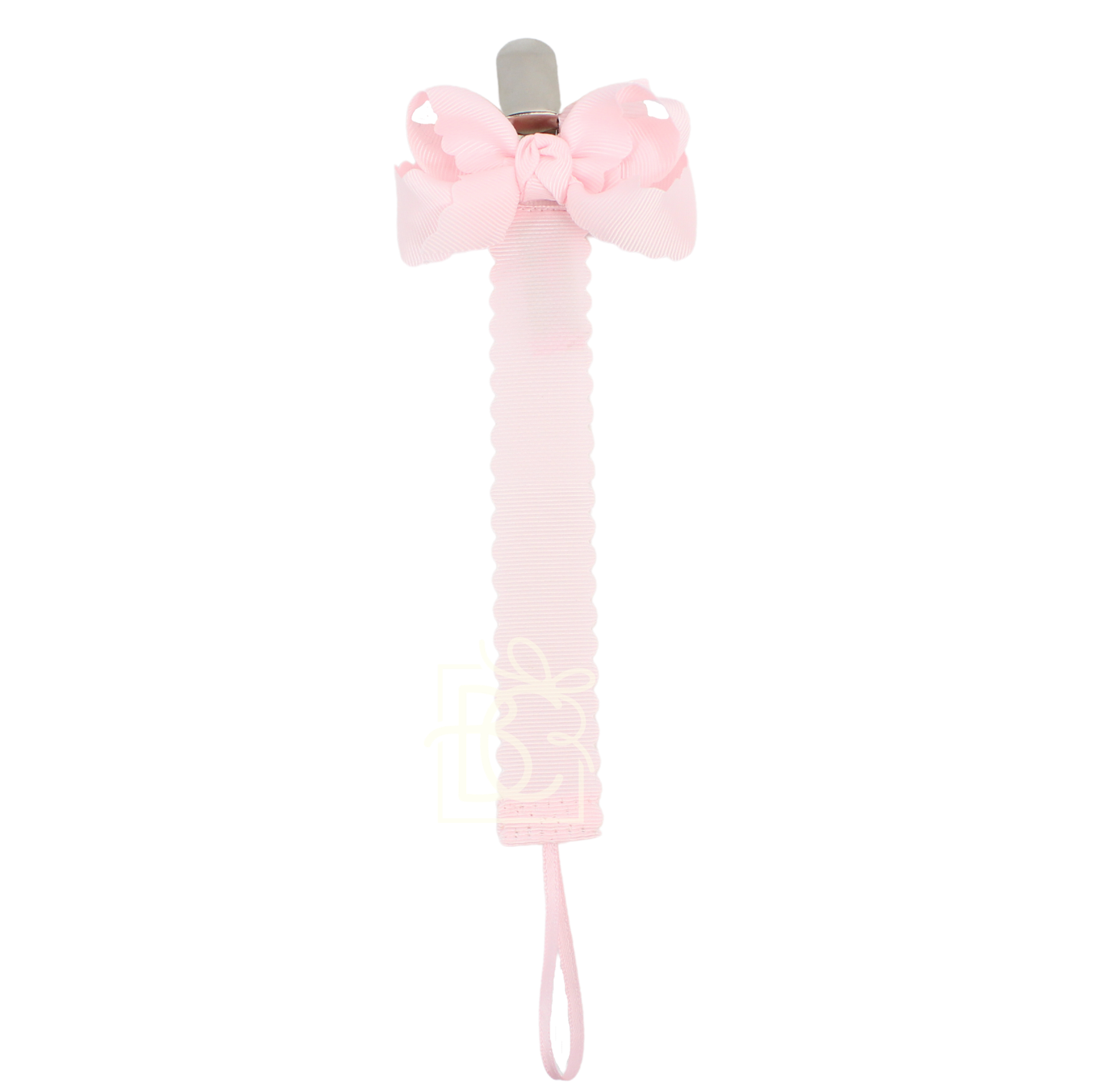 Scalloped Grosgrain Pacifier Clip w/ Detachable Bow: White