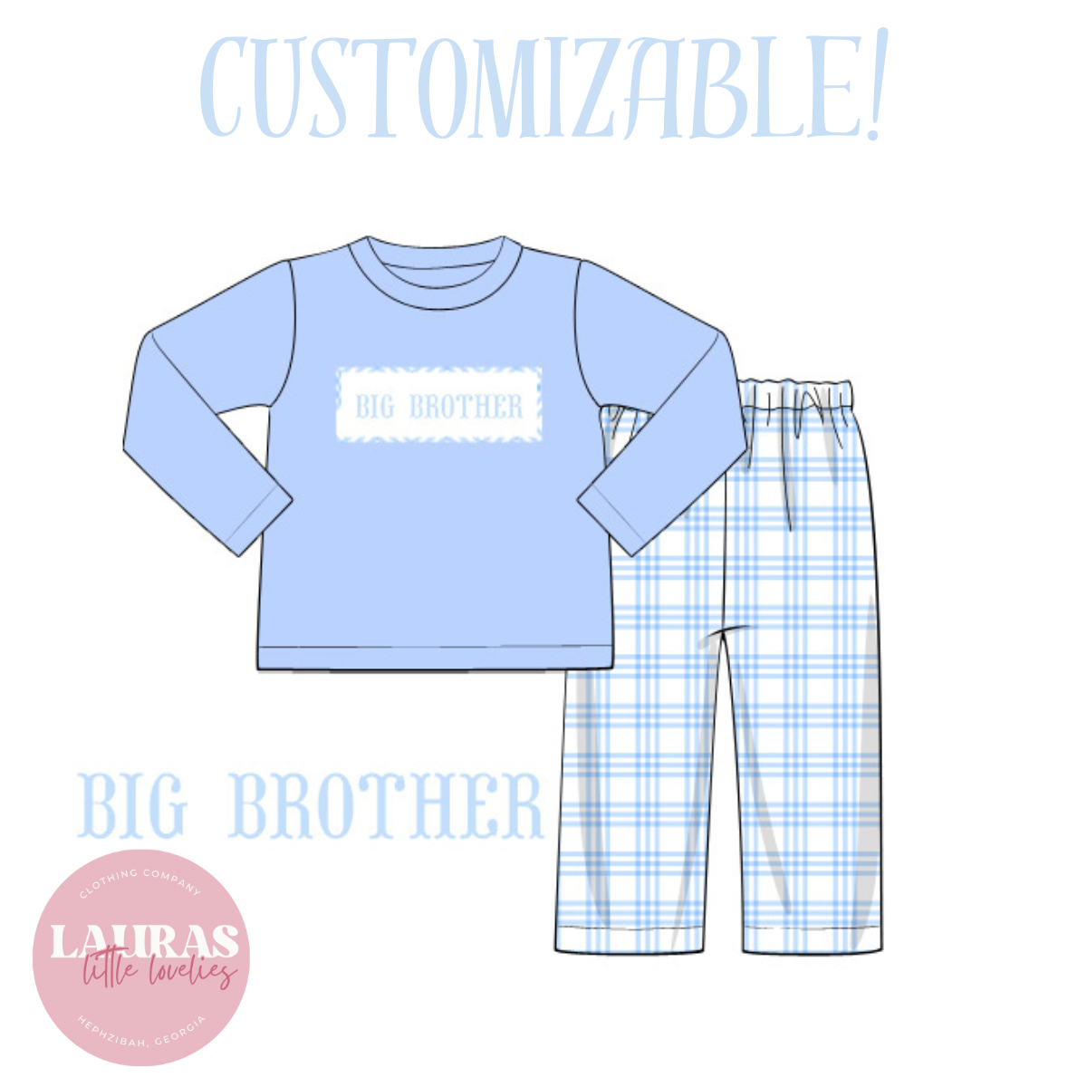 Blue Name Smock Pant Set