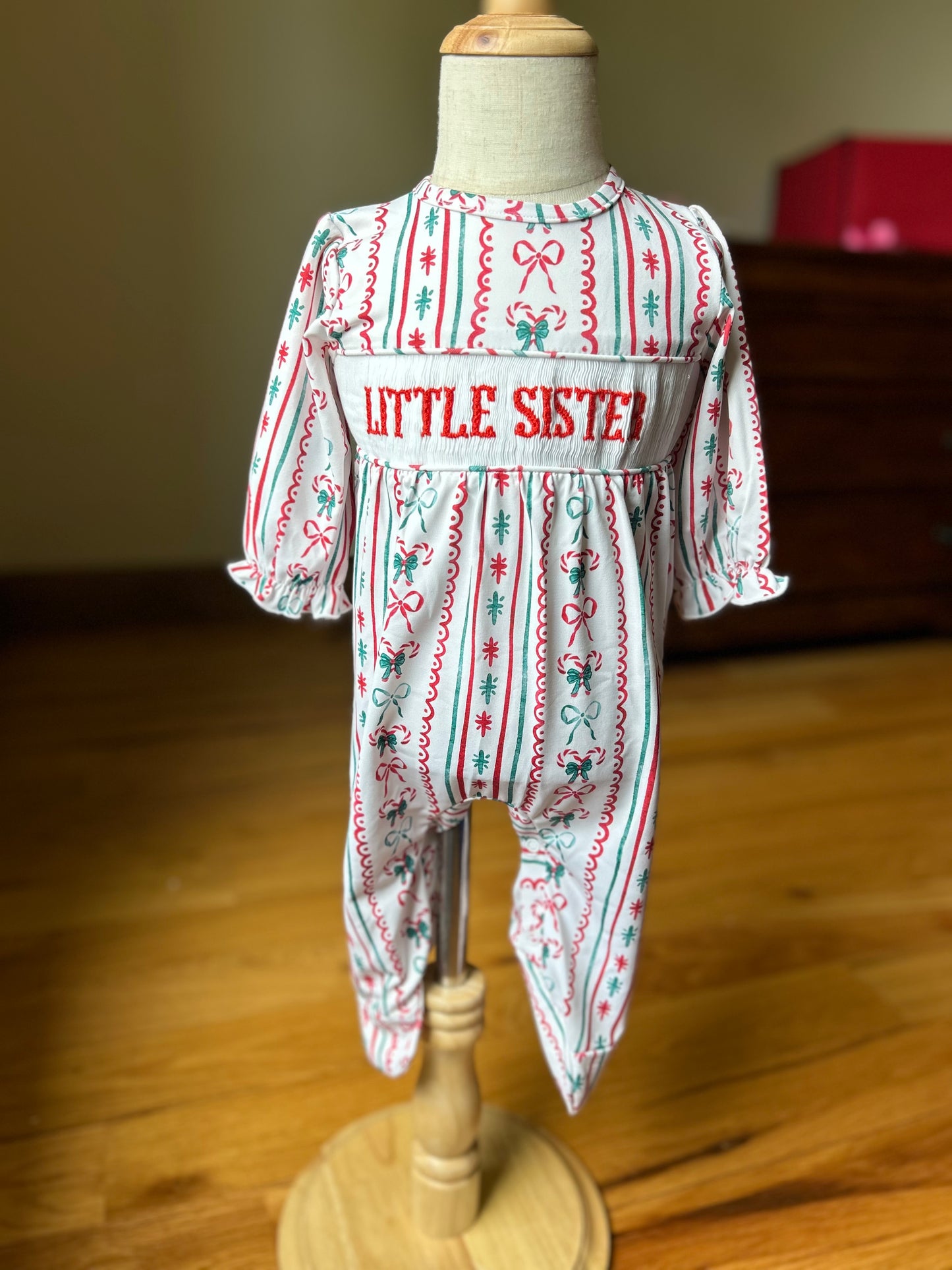 Candy Striped Name Smock Footie Romper