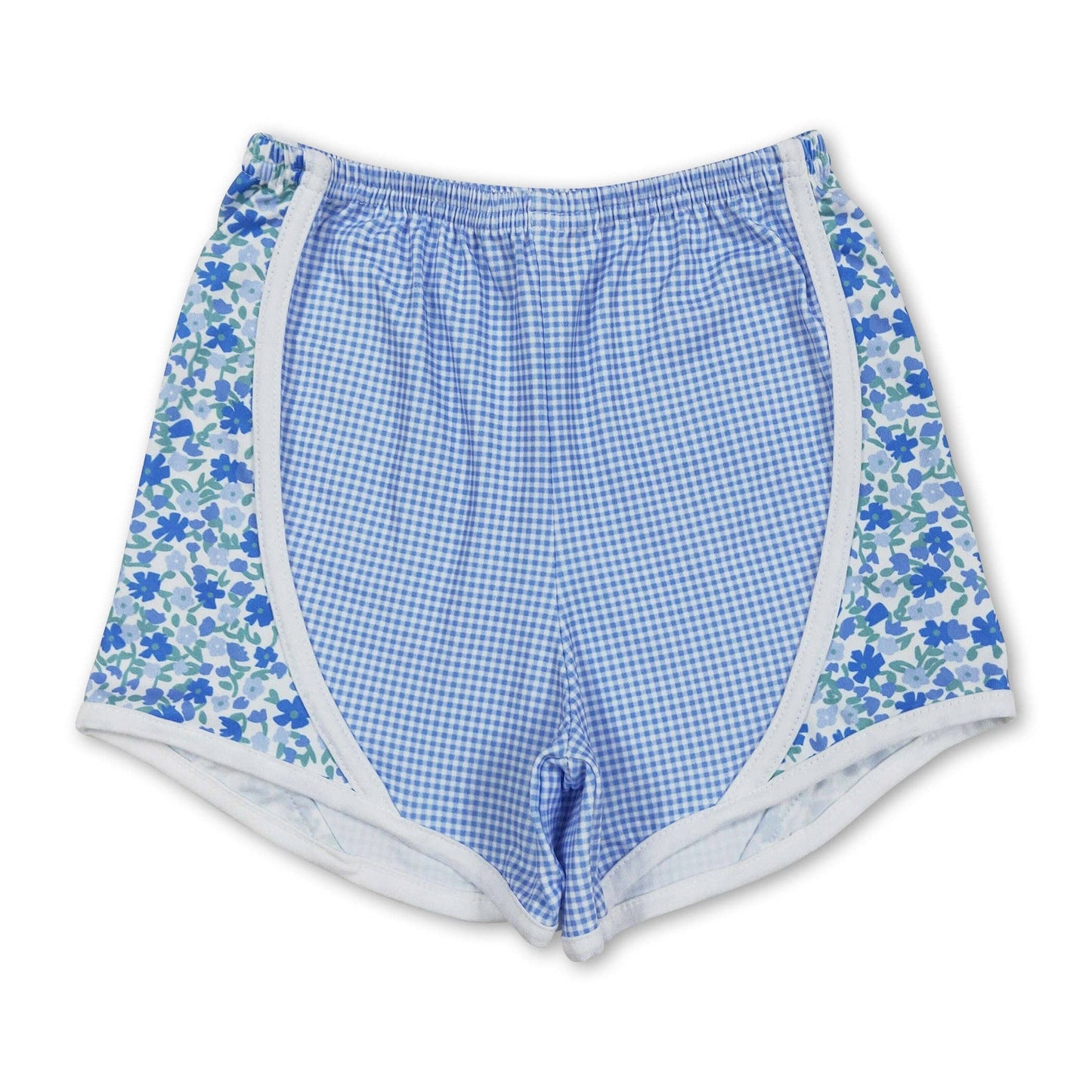 Floral light blue plaid baby girls summer shorts: 4T