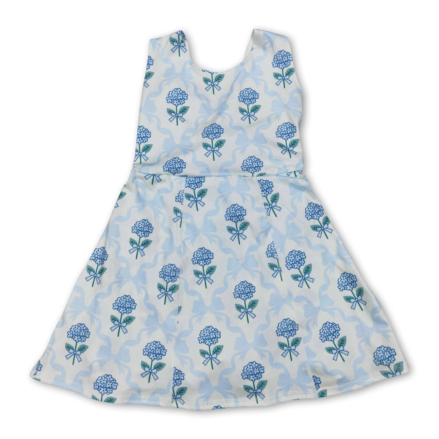 Sleeveless light blue bow floral baby girls athletic dresses: Athletic dress / 4T