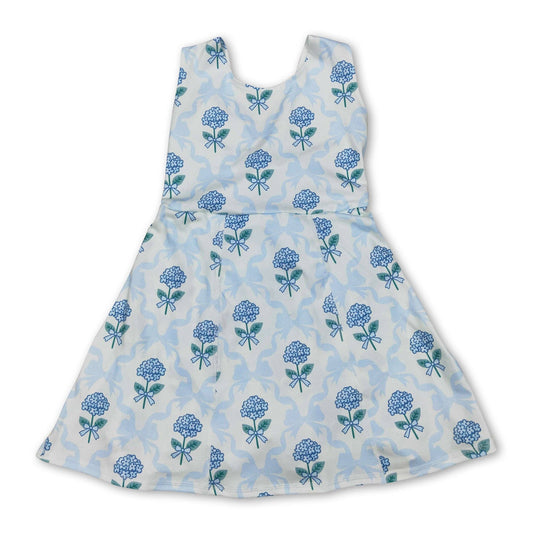 Sleeveless light blue bow floral baby girls athletic dresses: Athletic dress / 4T
