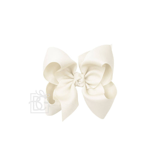 SIGNATURE GROSGRAIN BOW ON CLIP: 5.5" Huge - 2.25" Ribbon on Alligator Clip / ANTIQUE WHITE
