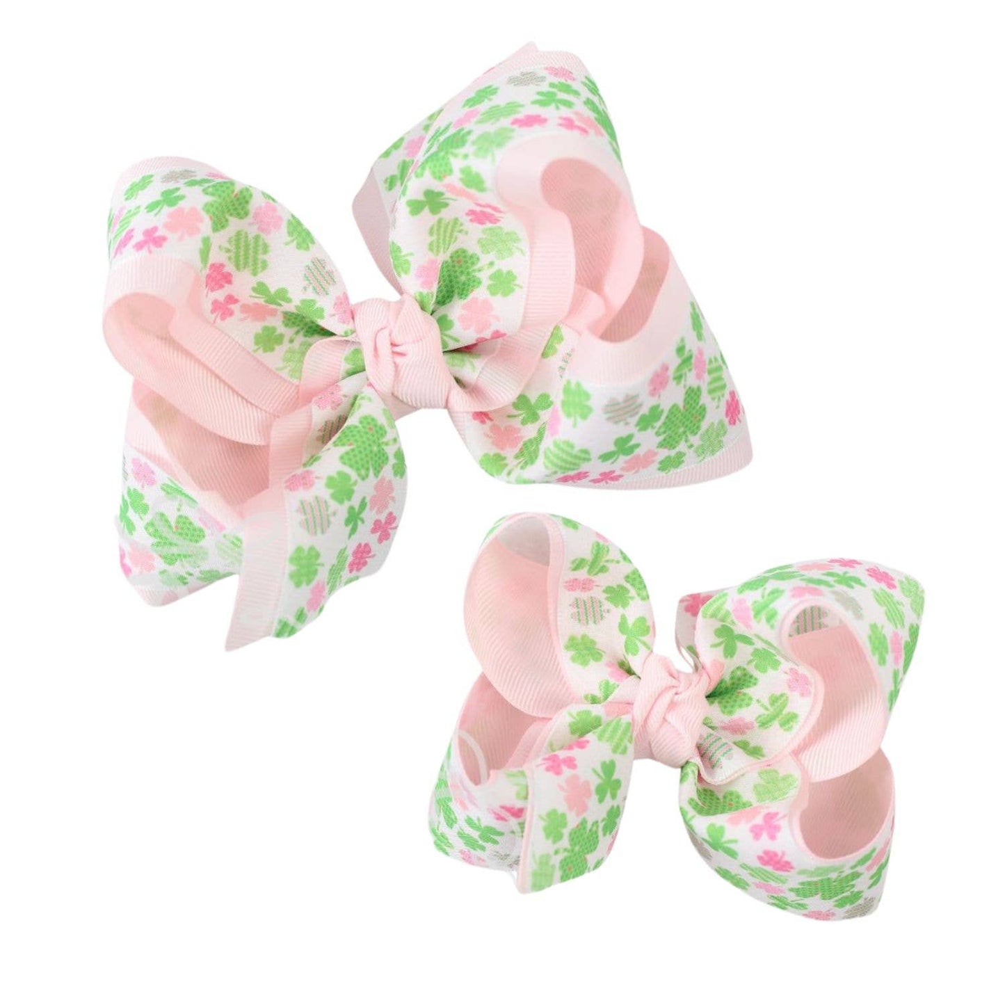 ST. PATRICK'S LIGHT PINK CLOVER HAIR BOWS ON ALLIGATOR CLIP : 5.5" HUGE - 2.25" RIBBON ON ALLIGATOR CLIP