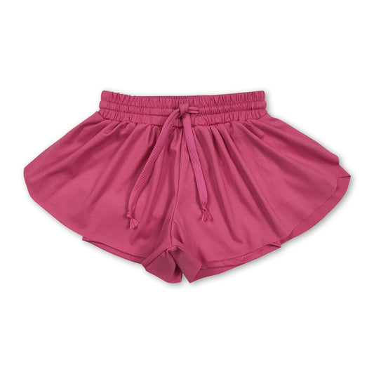 Hot pink kids girls activewear summer yoga shorts: Hot pink / 6-7T