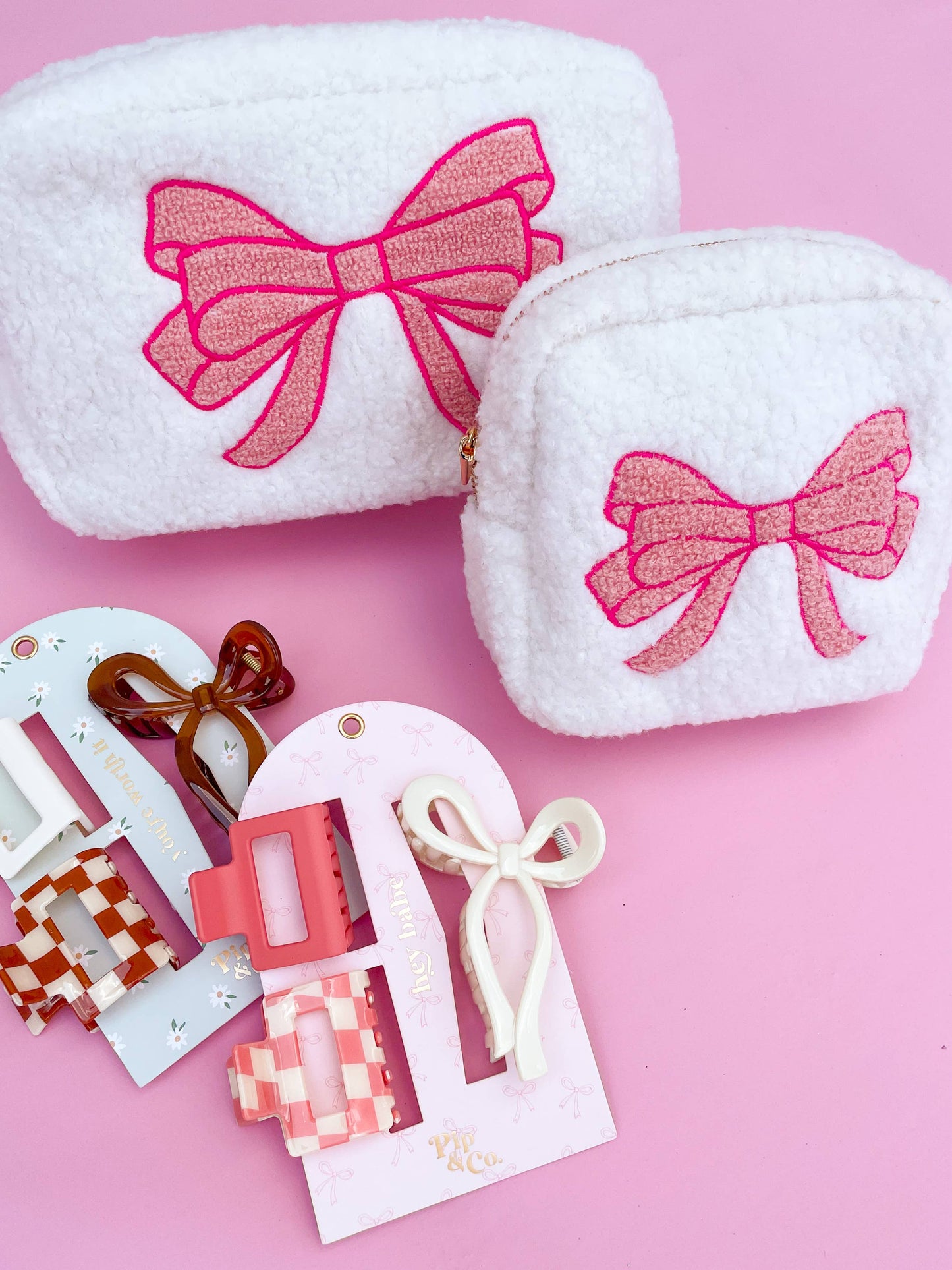 Pink Bow Teddy Cosmetic Zipper Bag - Set