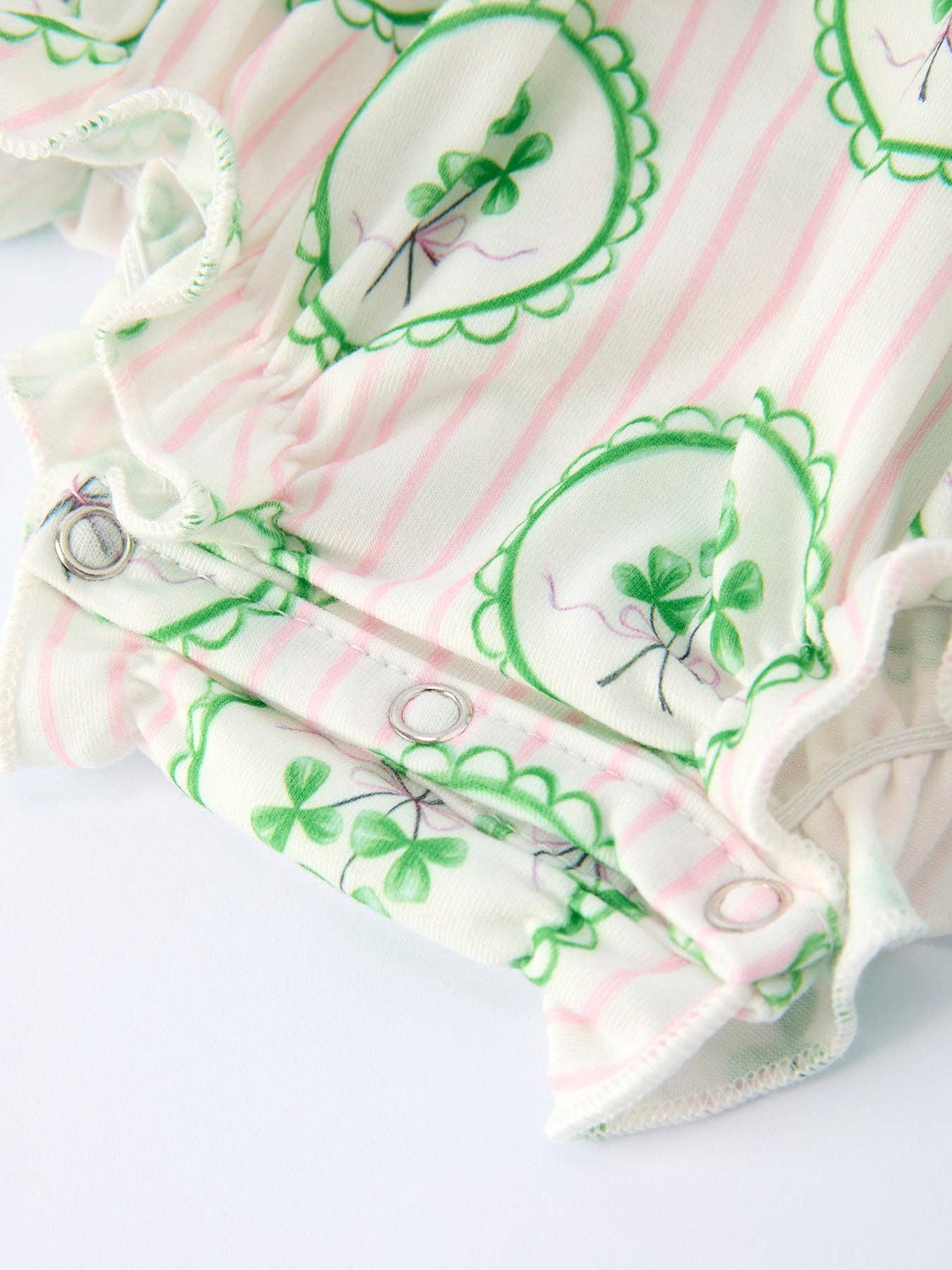 St. Patrick's Day Shamrock Striped Long Sleeve Baby Girl Romper: 6M