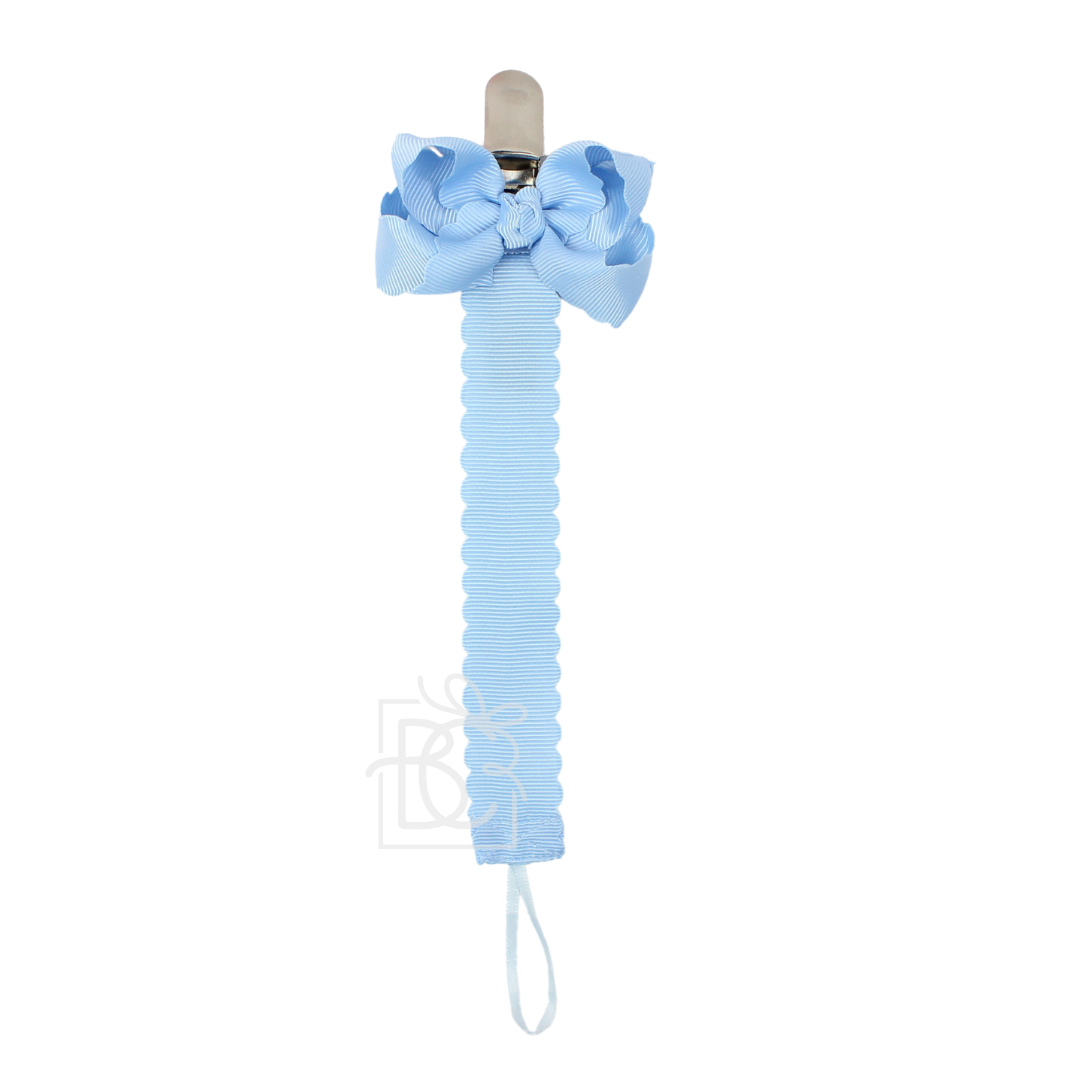Scalloped Grosgrain Pacifier Clip w/ Detachable Bow: White