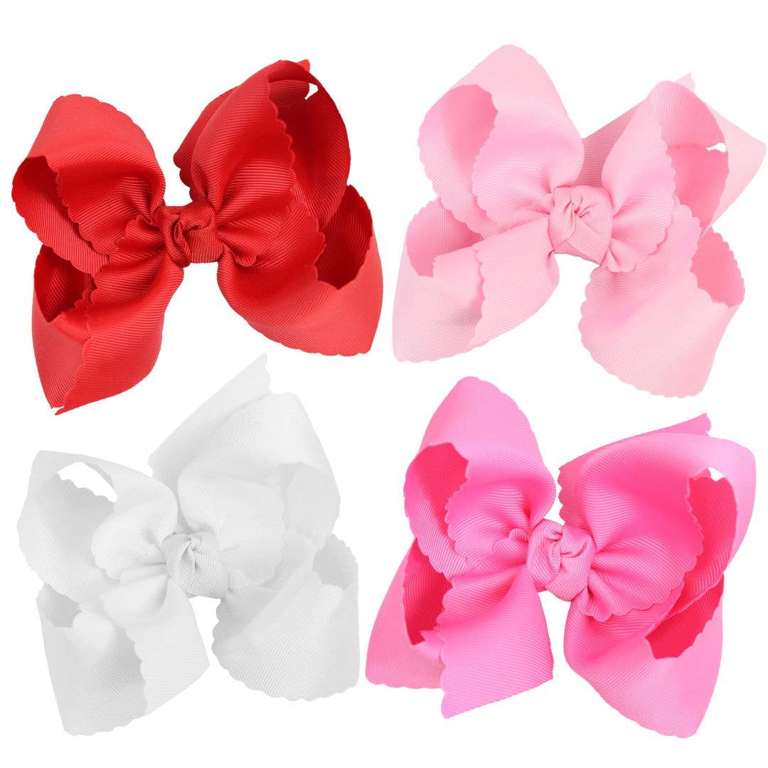 SCALLOPED EDGE BOW: Hot Pink / 5.5"