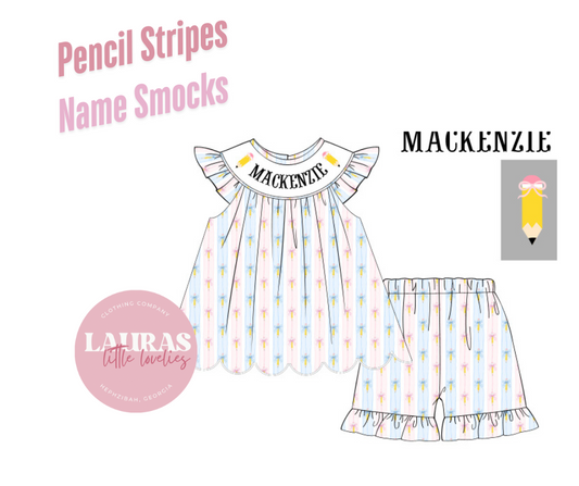 Pencil Bow Name Smock Shorts