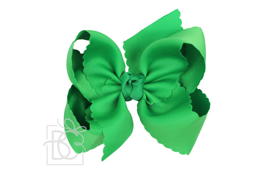 SCALLOPED EDGE BOW: Emerald / 5.5" Extra Large - 2.25" Ribbon on Alligator Clip