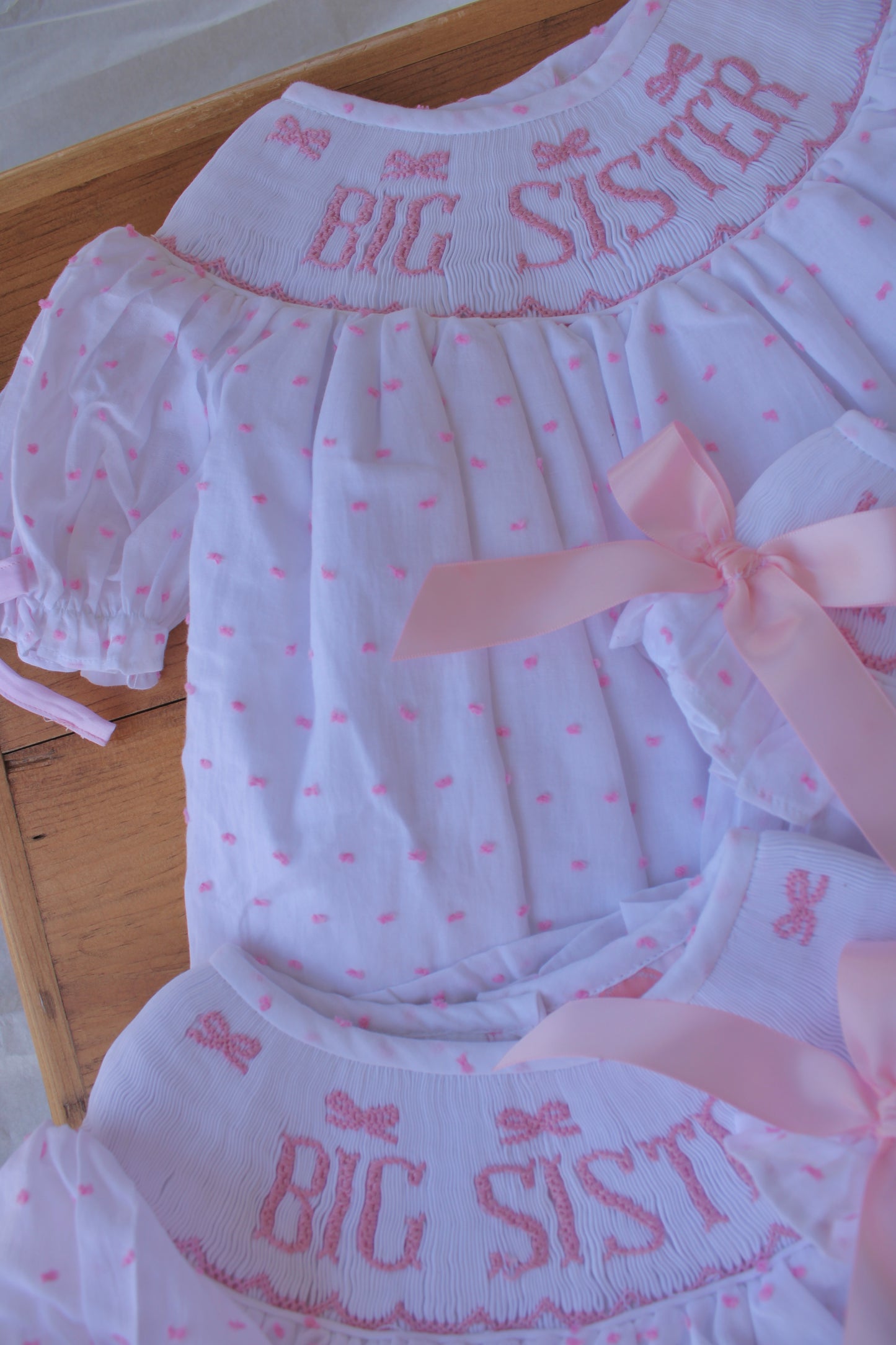 Pink Swiss Dot Bow Name Smock Bubble