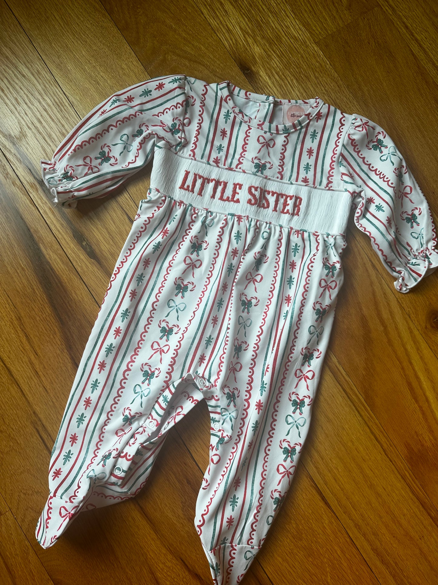 Candy Striped Name Smock Footie Romper