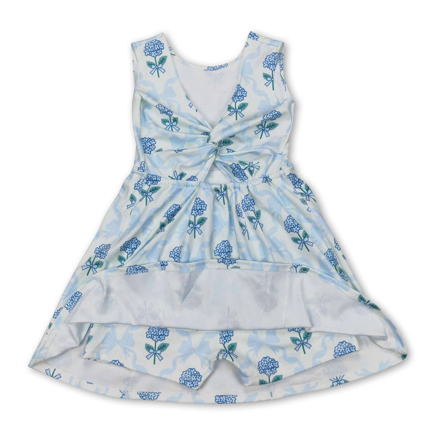 Sleeveless light blue bow floral baby girls athletic dresses: Athletic dress / 4T