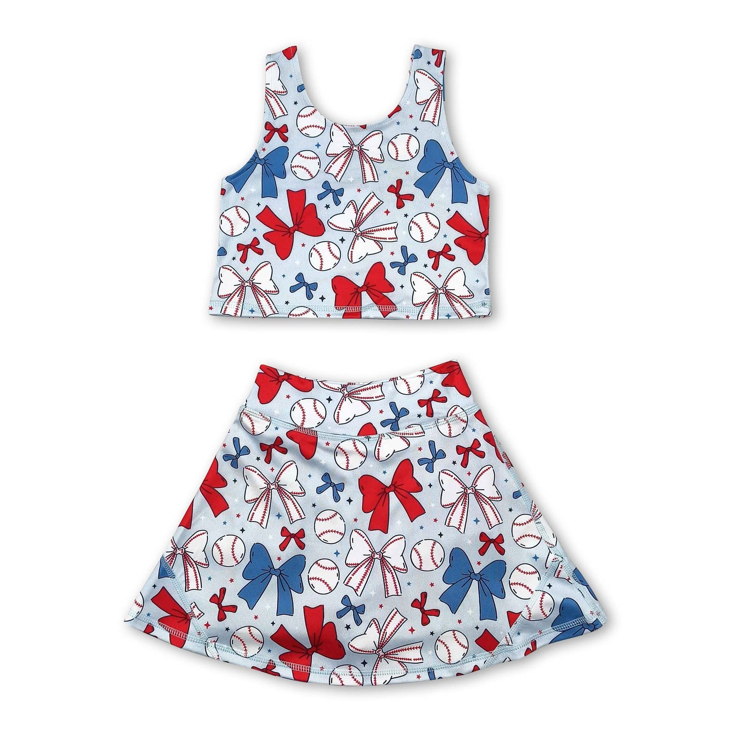 Sleeveless red blue bow baseball kids girls athletic dresses: Dress / 4T
