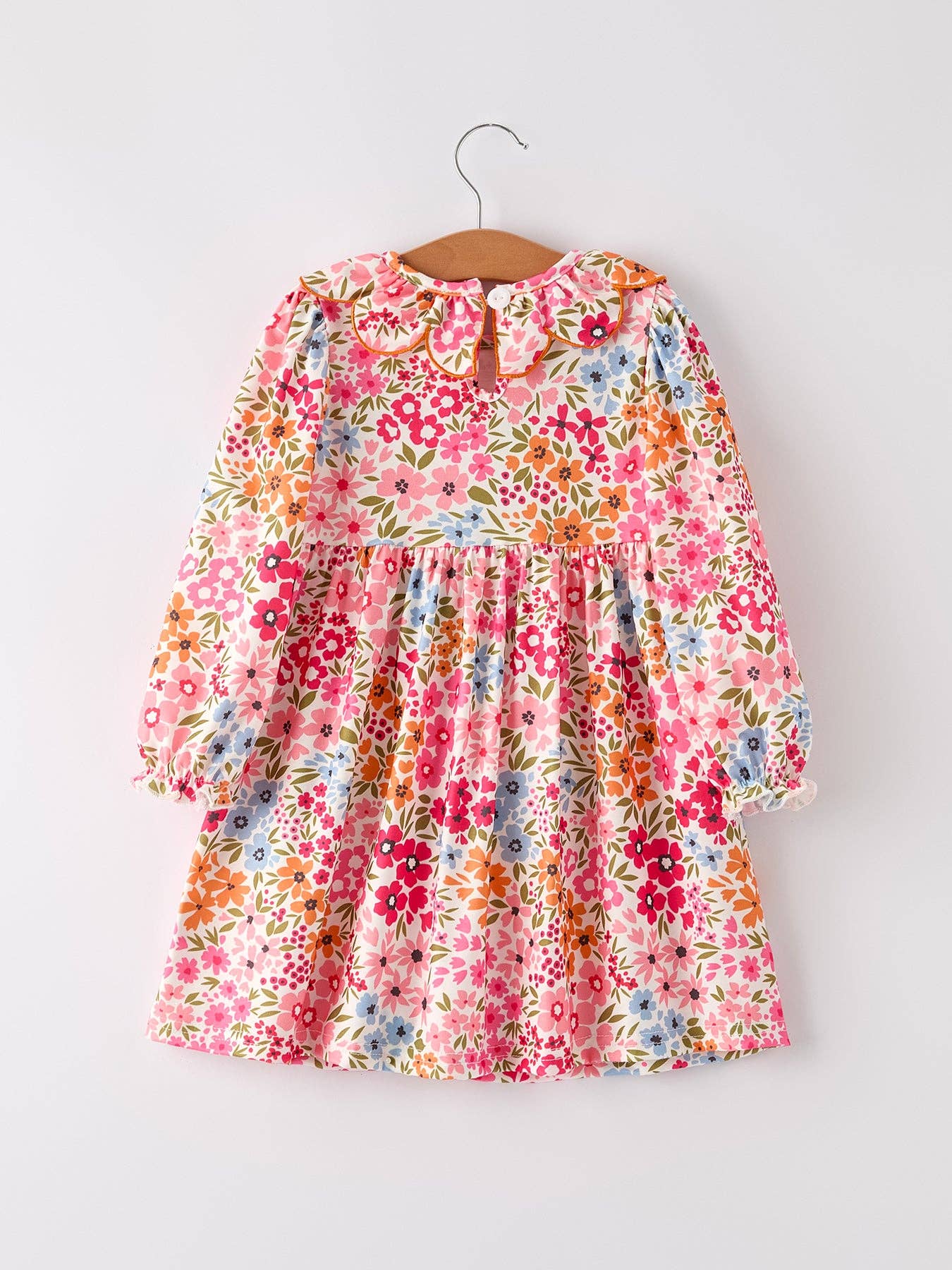 Pumpkin Bow Embroidered Floral Dress