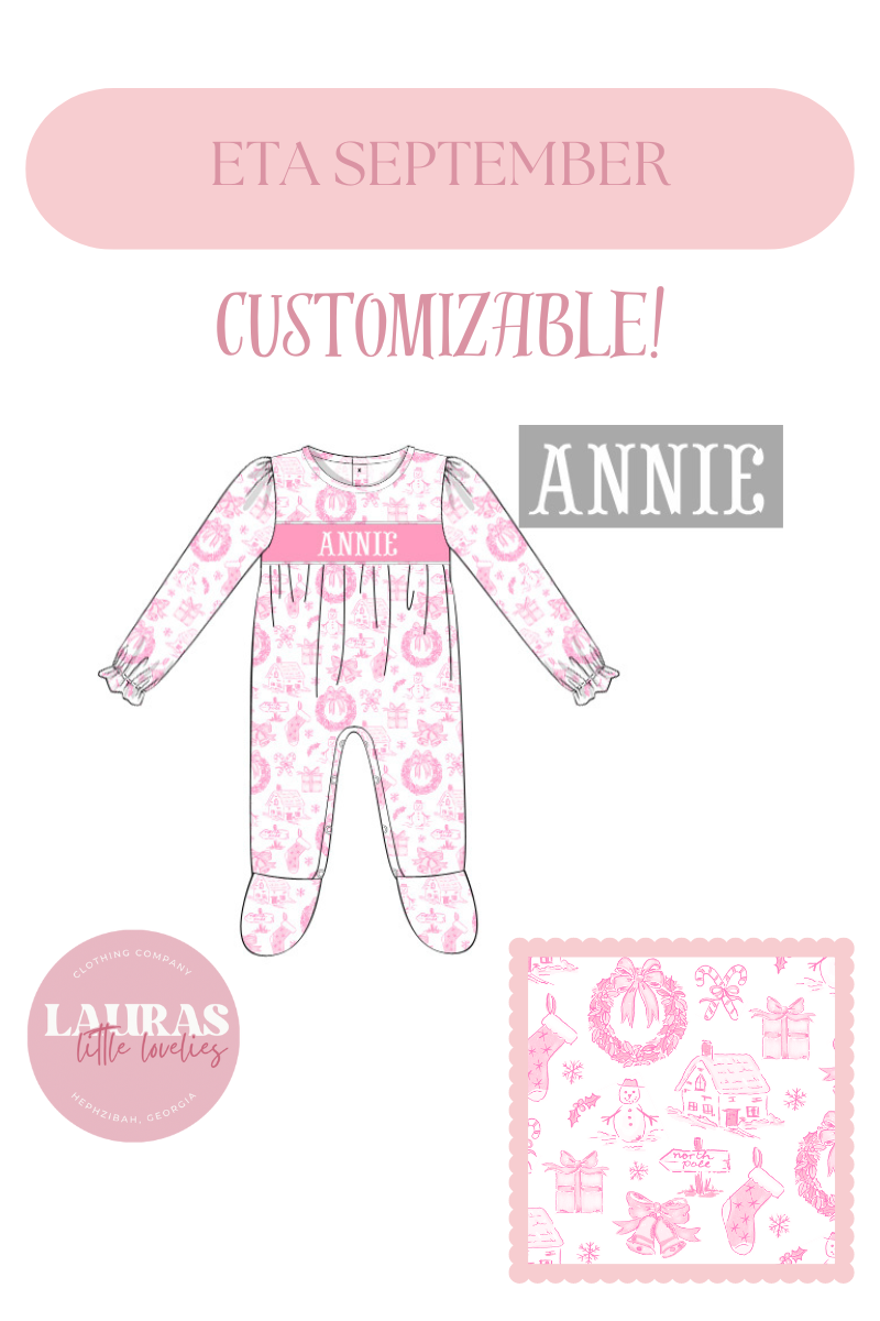 Pretty in Pink Christmas Toil Name Smock Footie
