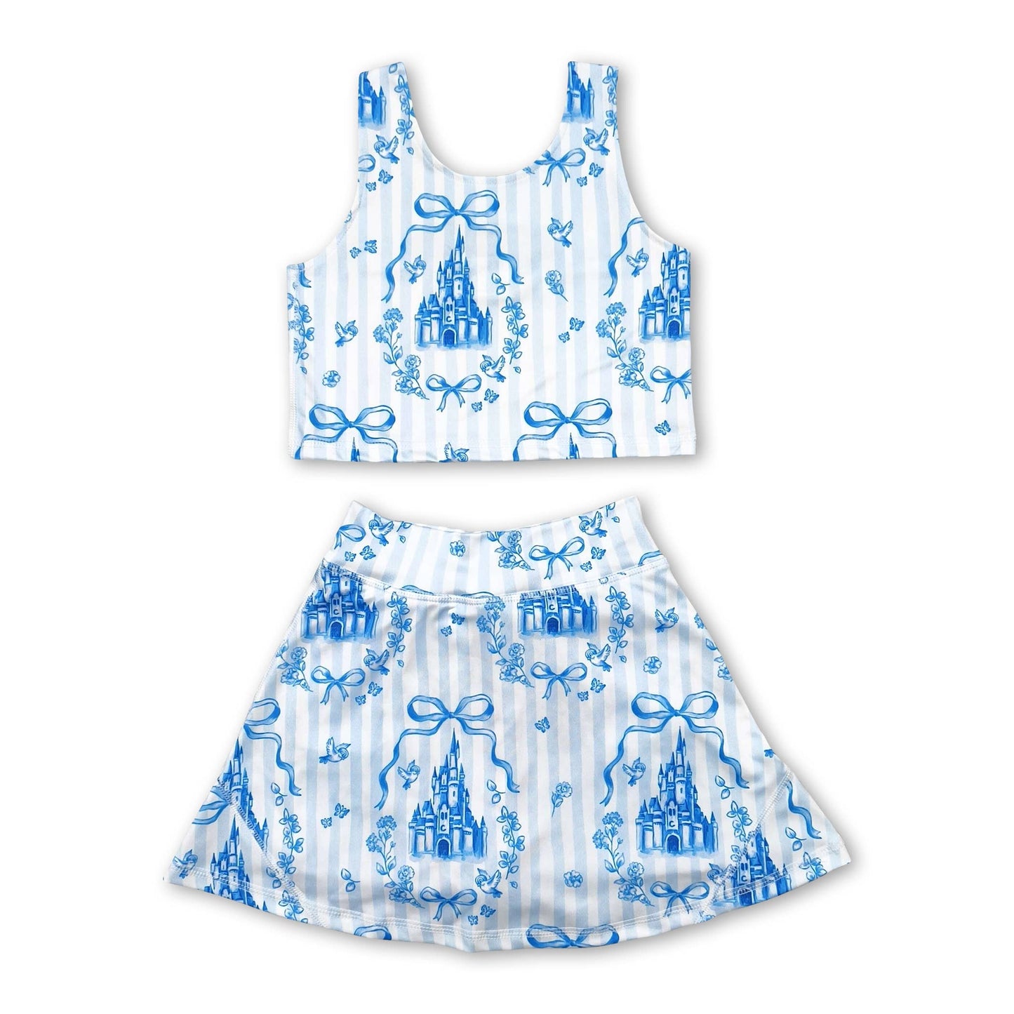 Sleeveless light blue bow castle girls athletic dresses: Dress / 4T