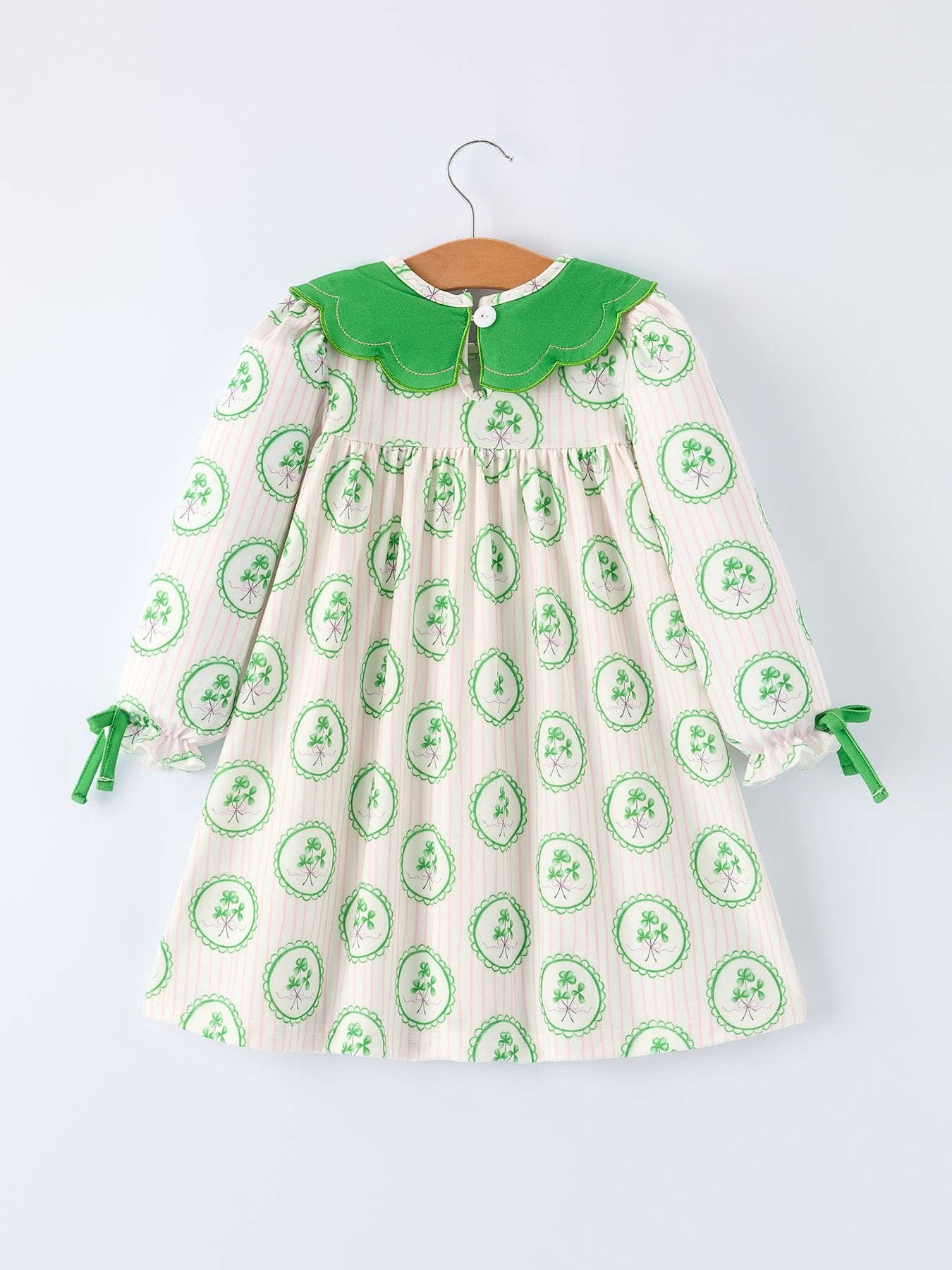 St. Patrick's Day Shamrock Striped Long Sleeve Girl Dress: 3