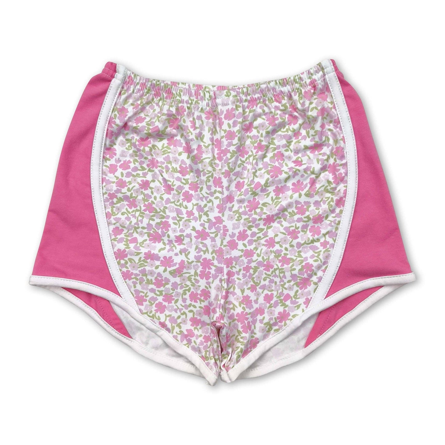 Pink floral patchwork baby girls summer shorts: 4T