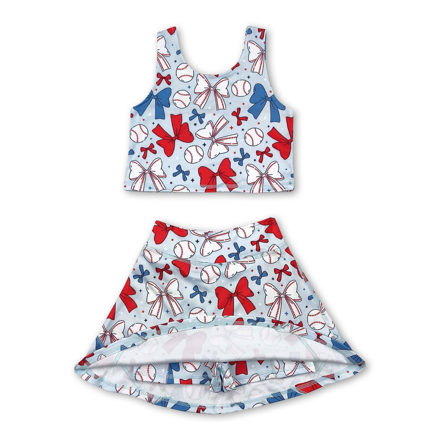 Sleeveless red blue bow baseball kids girls athletic dresses: Dress / 6-7T