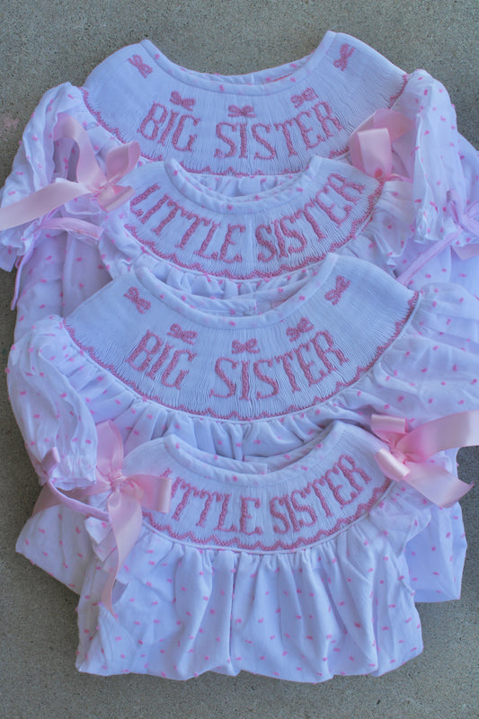 Pink Swiss Dot Bow Name Smock Bubble