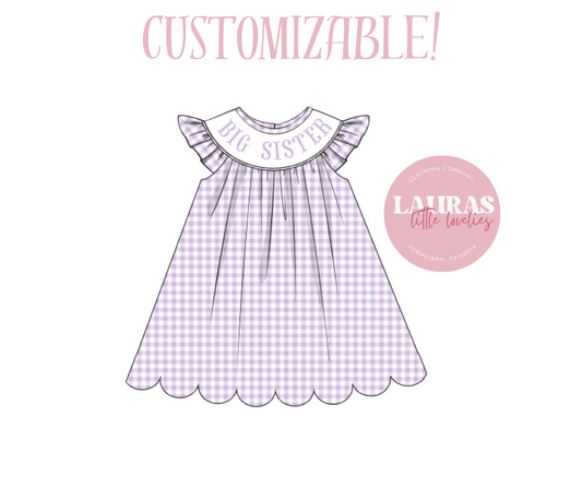 Purple Gingham Name Smock Dress