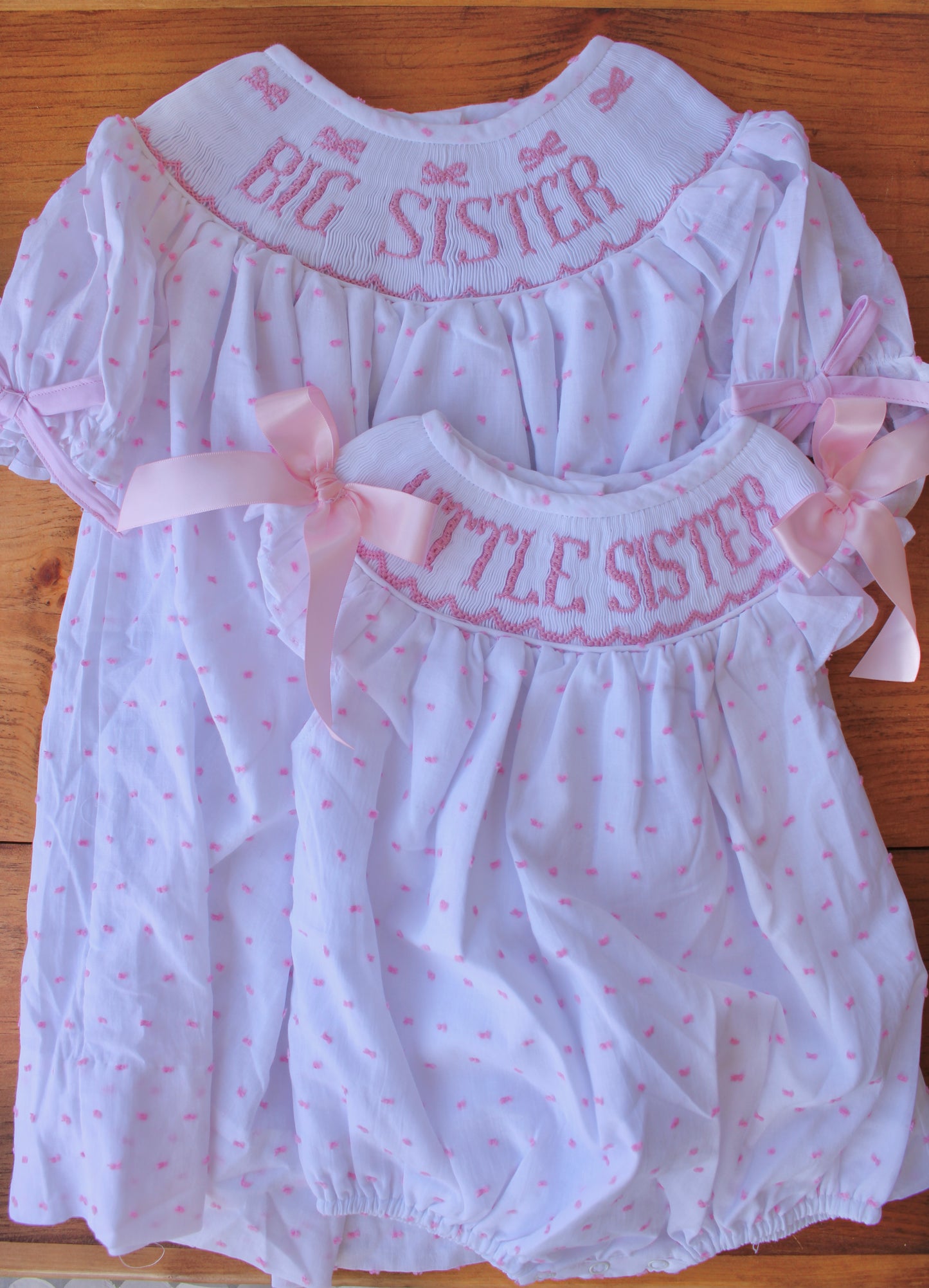 Pink Swiss Dot Bow Name Smock Dress