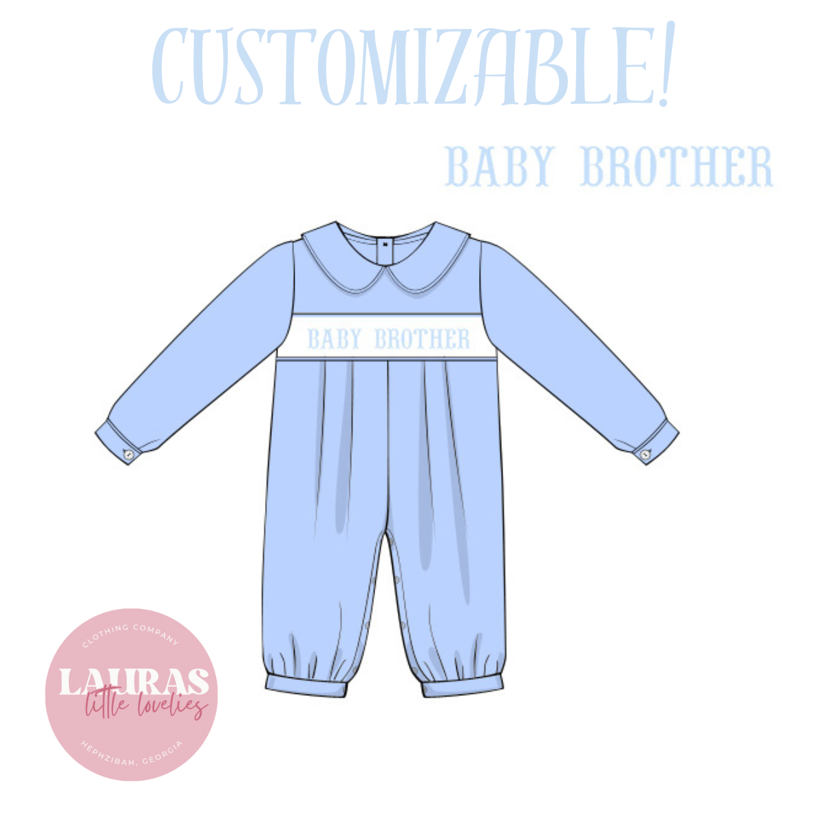 Blue Name Smock Boys Romper