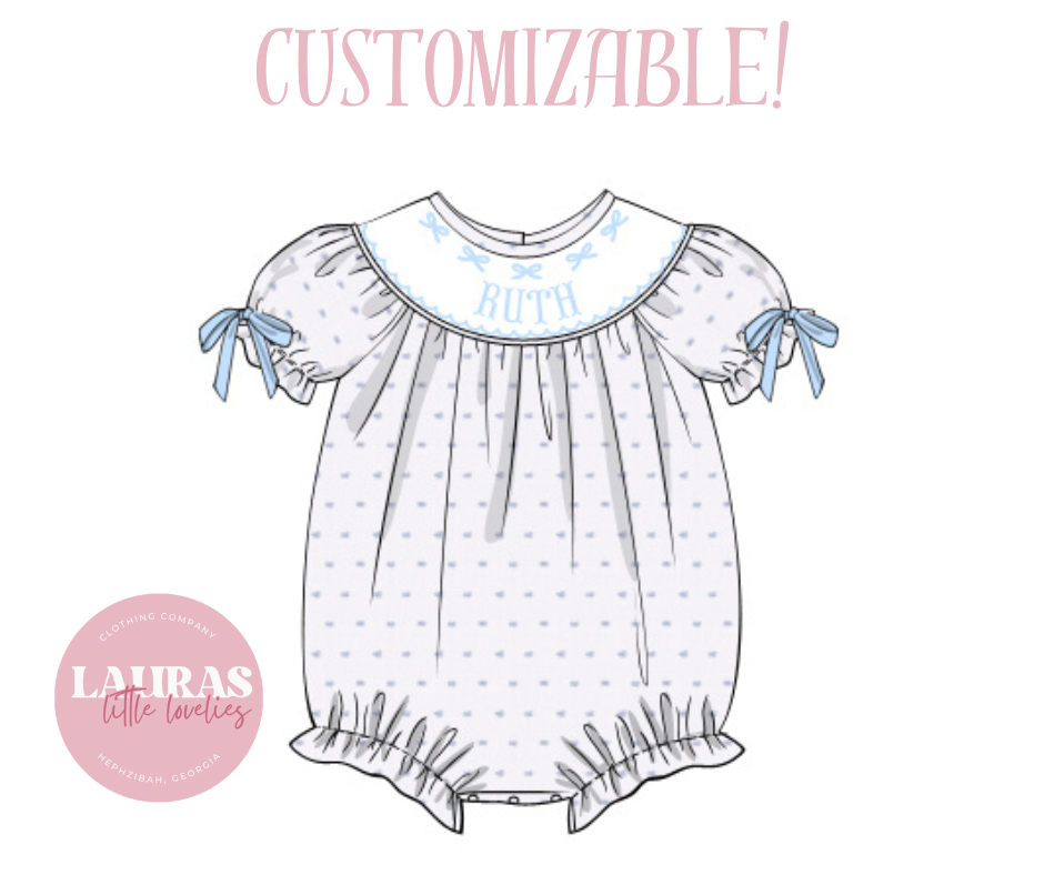 Blue Bitty Bows Name Smock Bubble