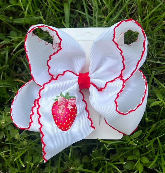 Embroidered Strawberry Bow