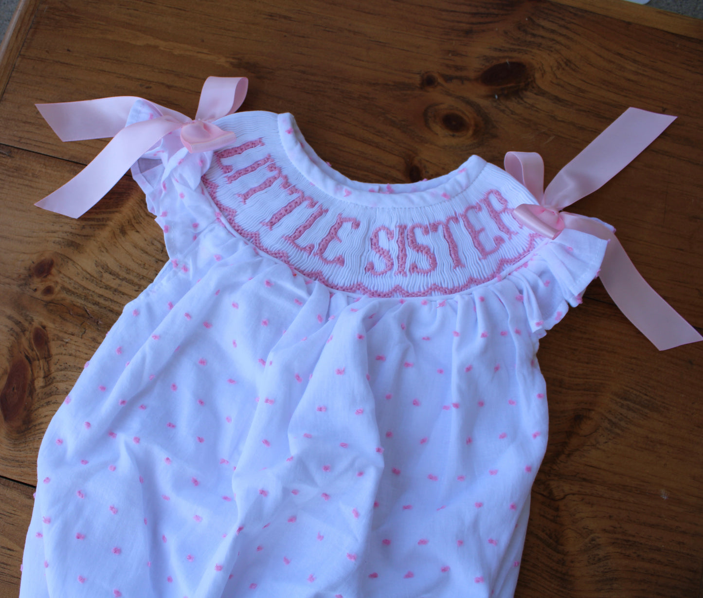 Pink Swiss Dot Bow Name Smock Bubble