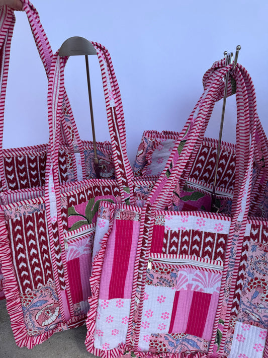 Rosé Mosaic Ruffled Tote